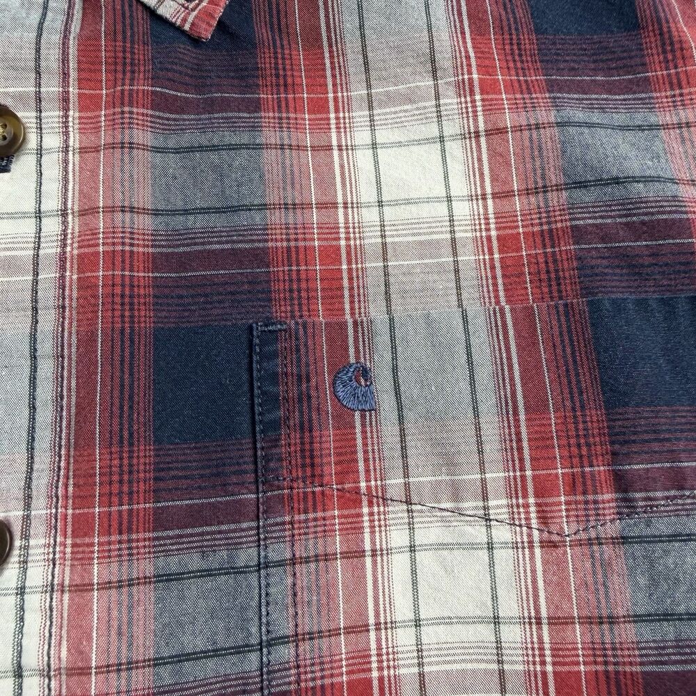 Carhartt Red Blue Plaid Shirt Mens XL Flannel Relaxed Fit Button Down Logo Y2K - Picture 11 of 15